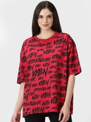 Women's Allover Print Drop Shoulder Half-Sleeves Tee - HIPHOP