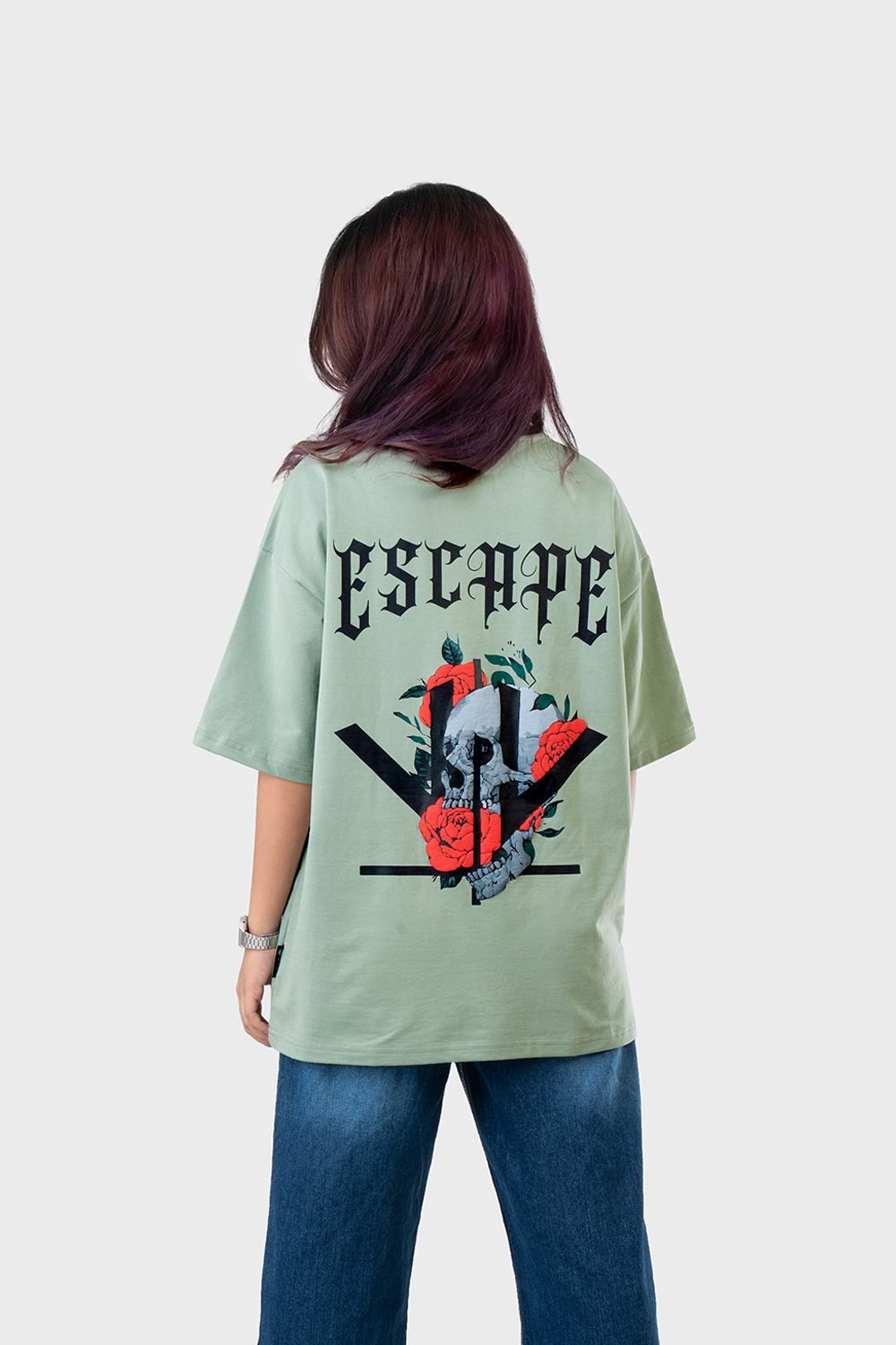 Women_s-Drop-Shoulder-Half-Sleeves-T-shirt-HIPHOP-in-Color-Sage-Green4